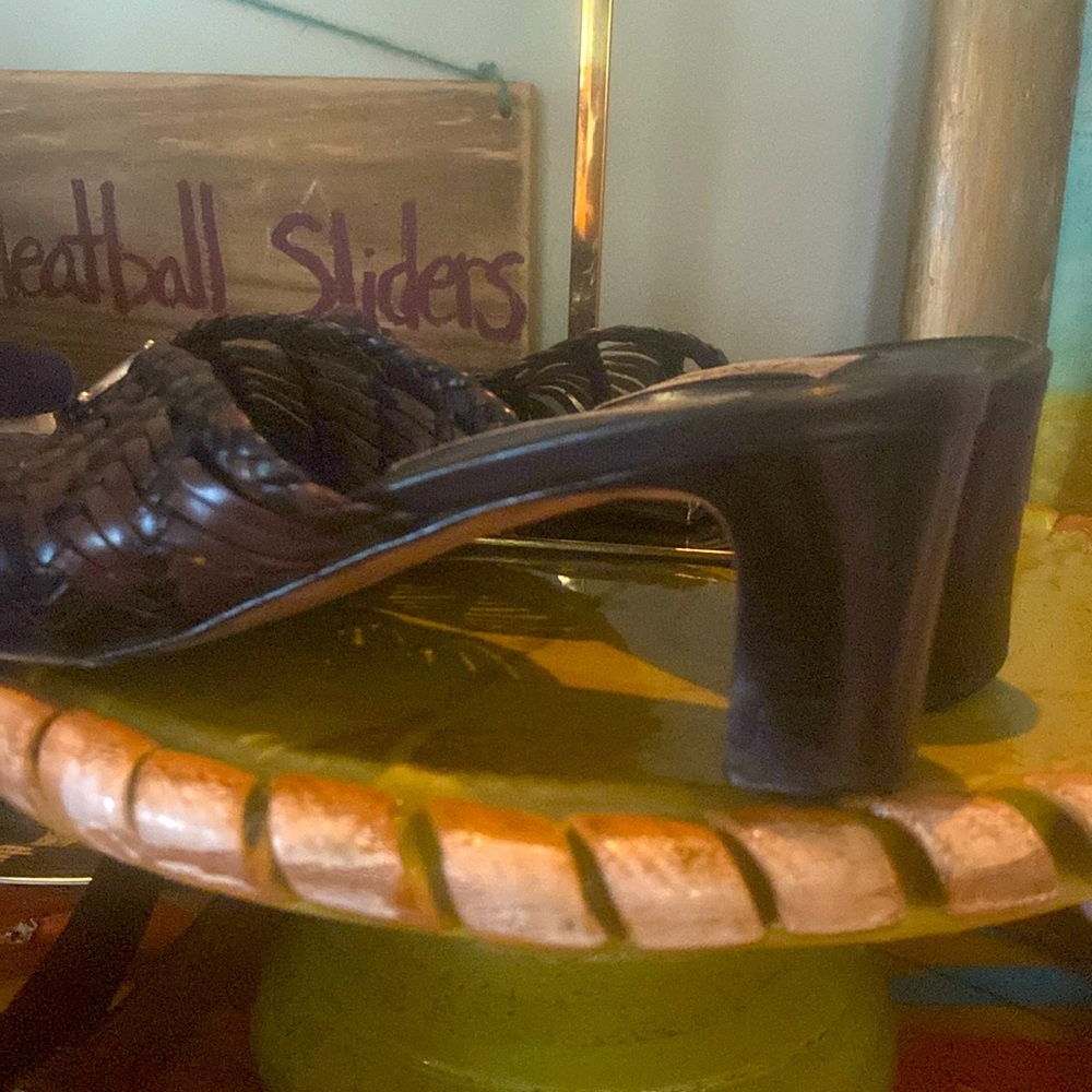 Brighton Abby Woven Leather Black & Brown Slip on Sandal - Sz 10M - Picture 7 of 11